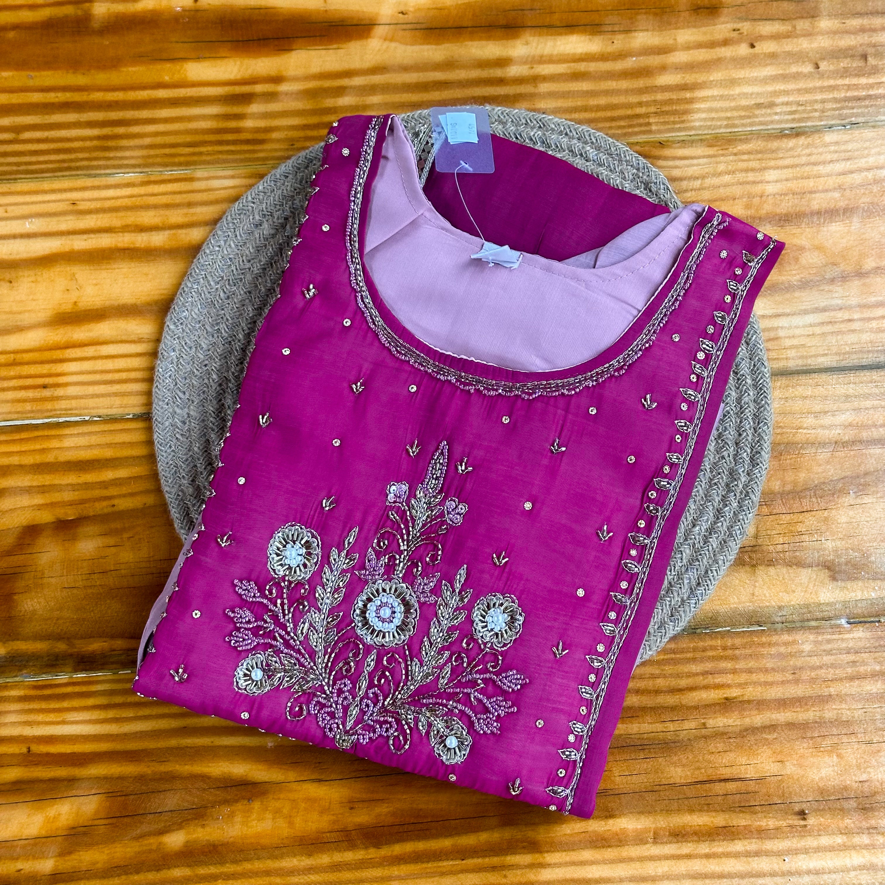 🩷Magenta & Lavender Contrast Anarkali Kurta Set with Zardozi Floral Embroidery💜