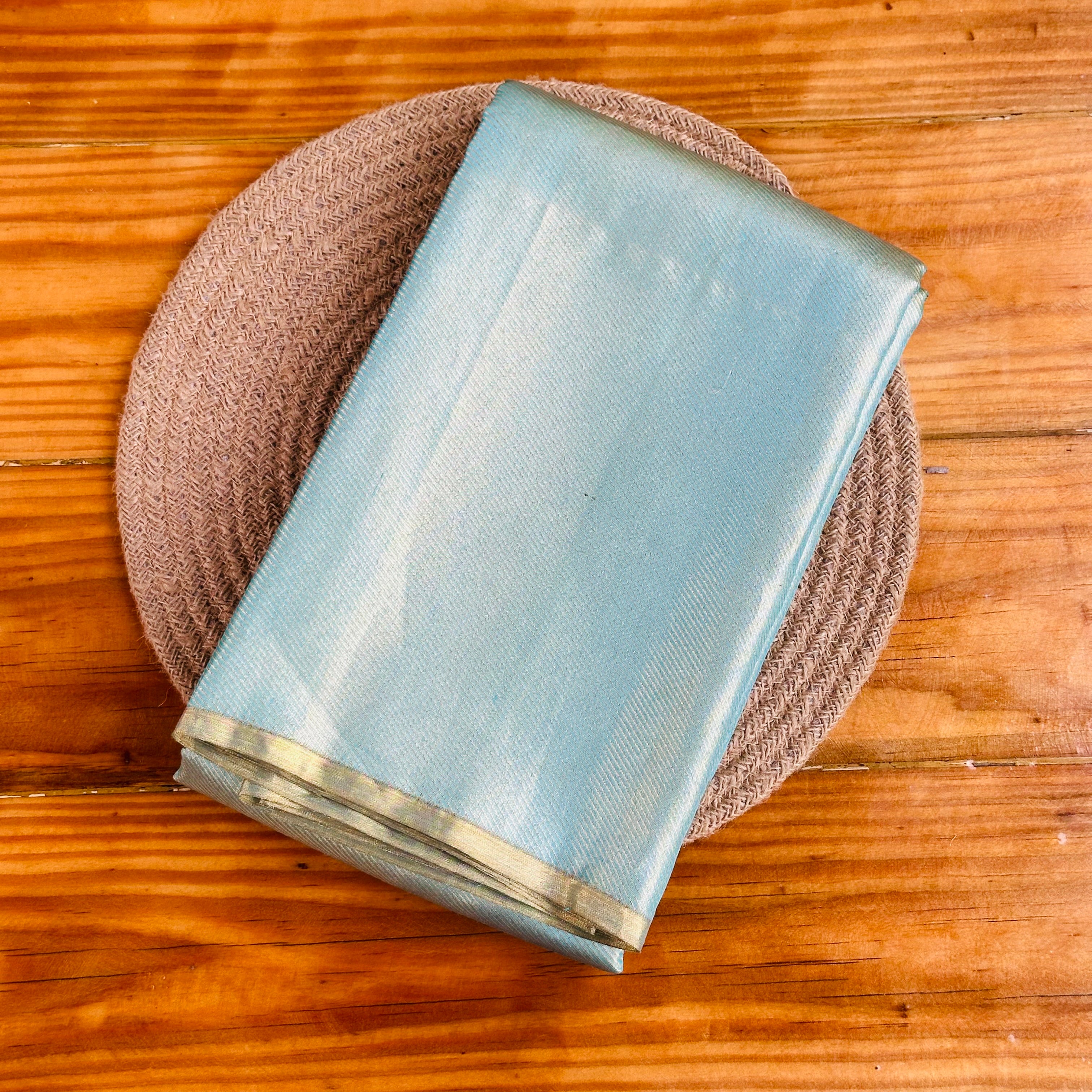 💙Powder Blue Tissue Silk Saree with Gold Zari Border🧡