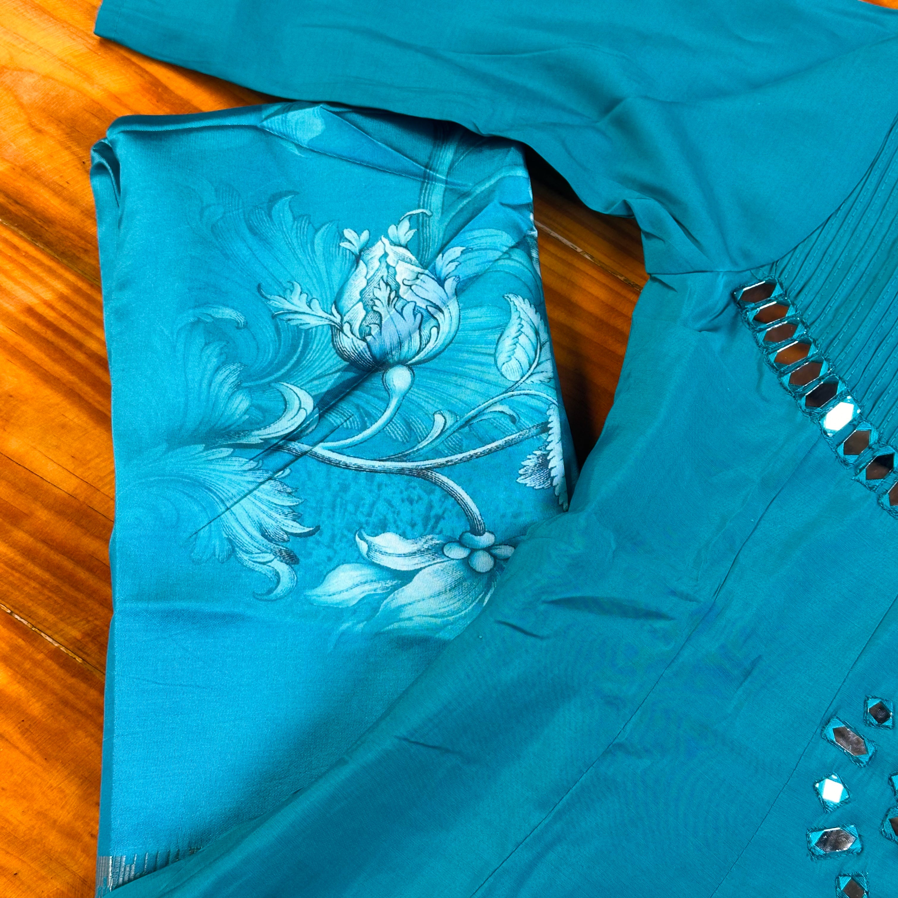 🩵Teal Blue Mirror Work Churidar Kurti🩵