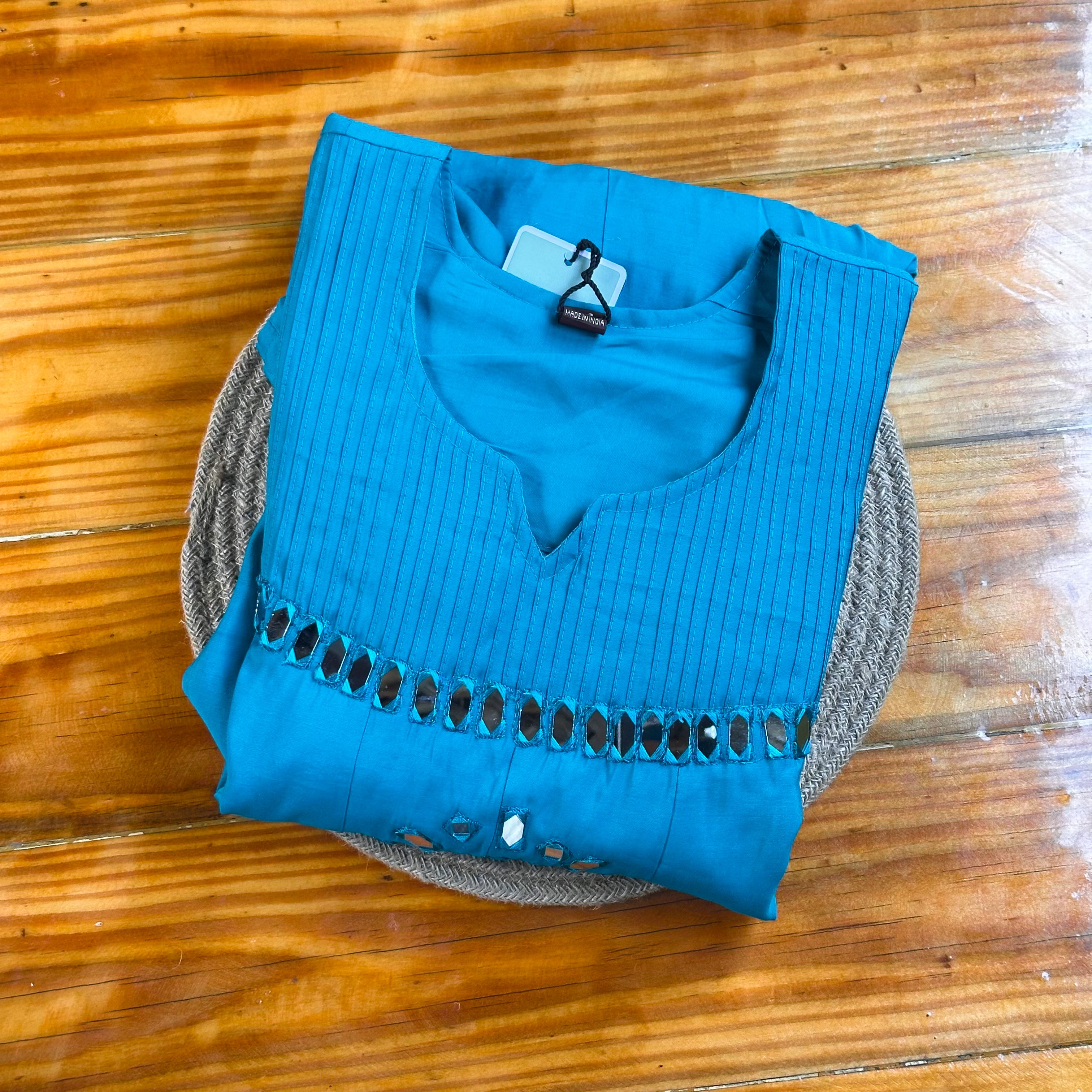 🩵Teal Blue Mirror Work Churidar Kurti🩵
