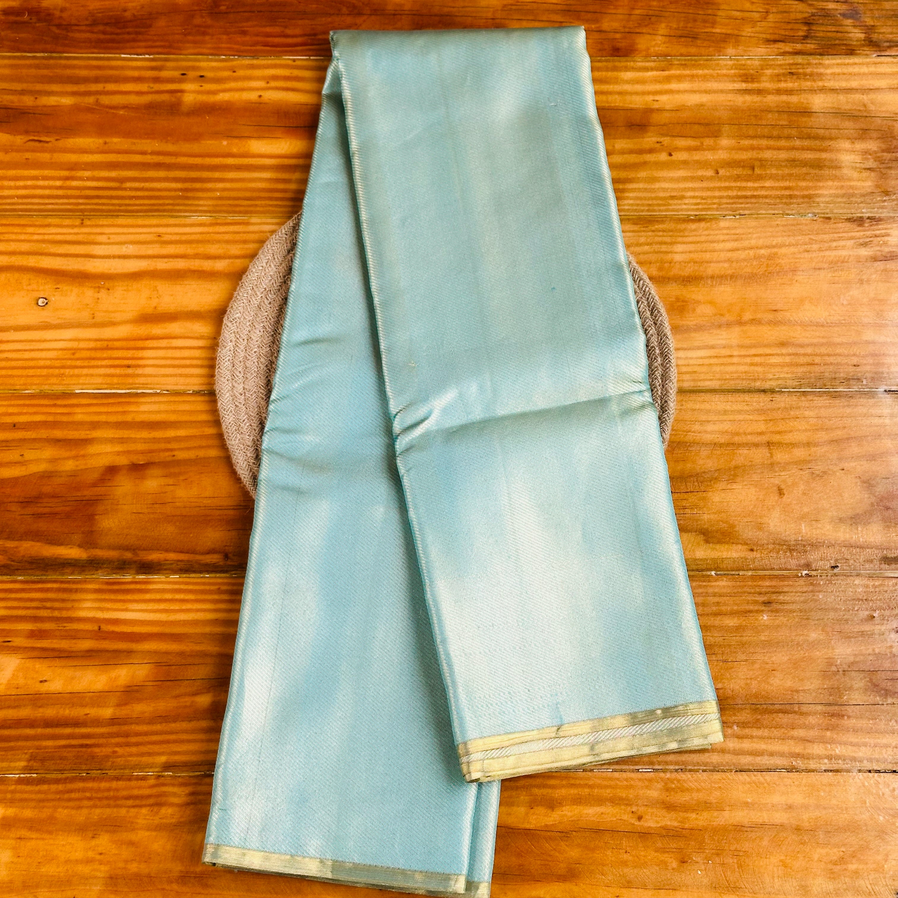💙Powder Blue Tissue Silk Saree with Gold Zari Border🧡