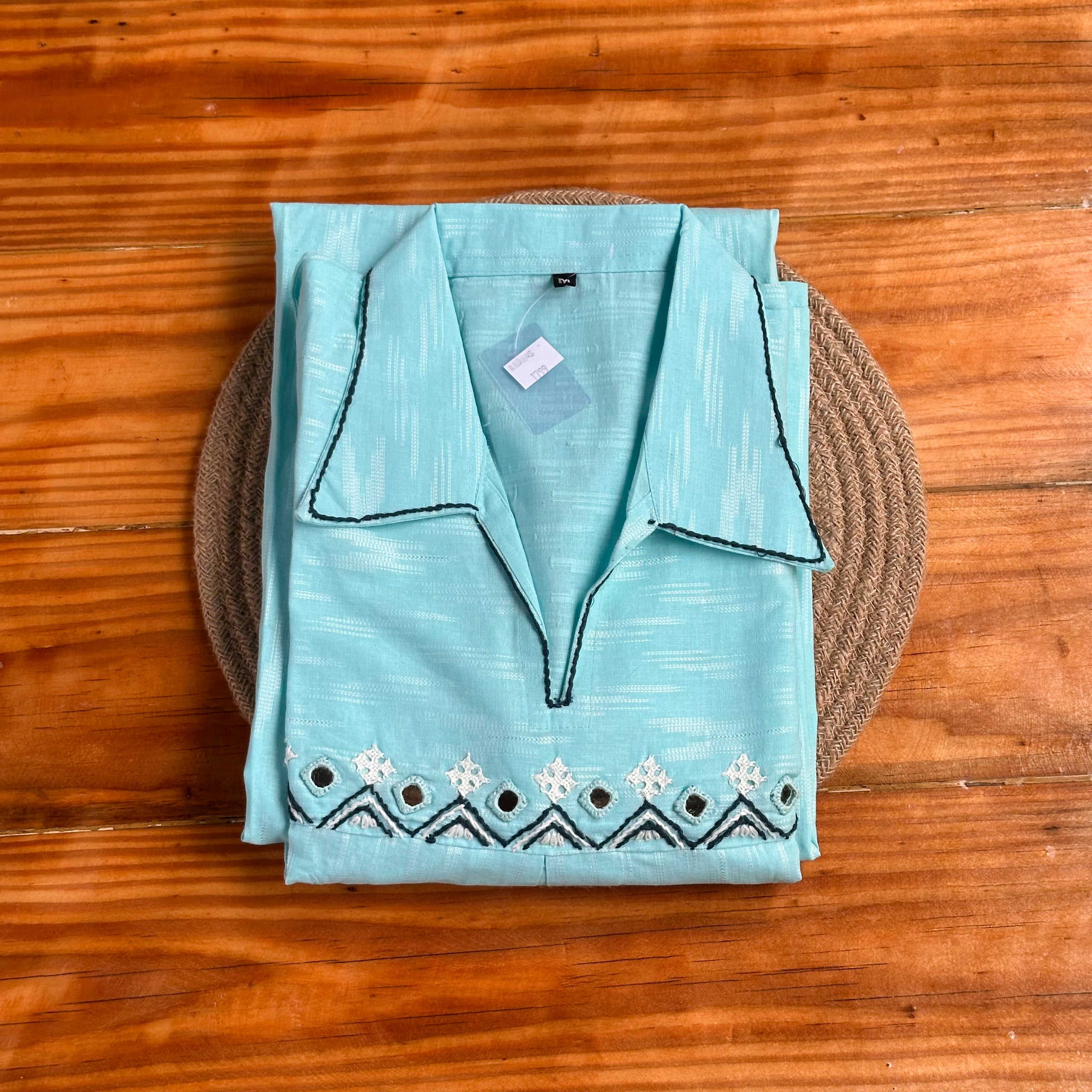 🩵Aqua Geometric Mirror Kurta Set🩵