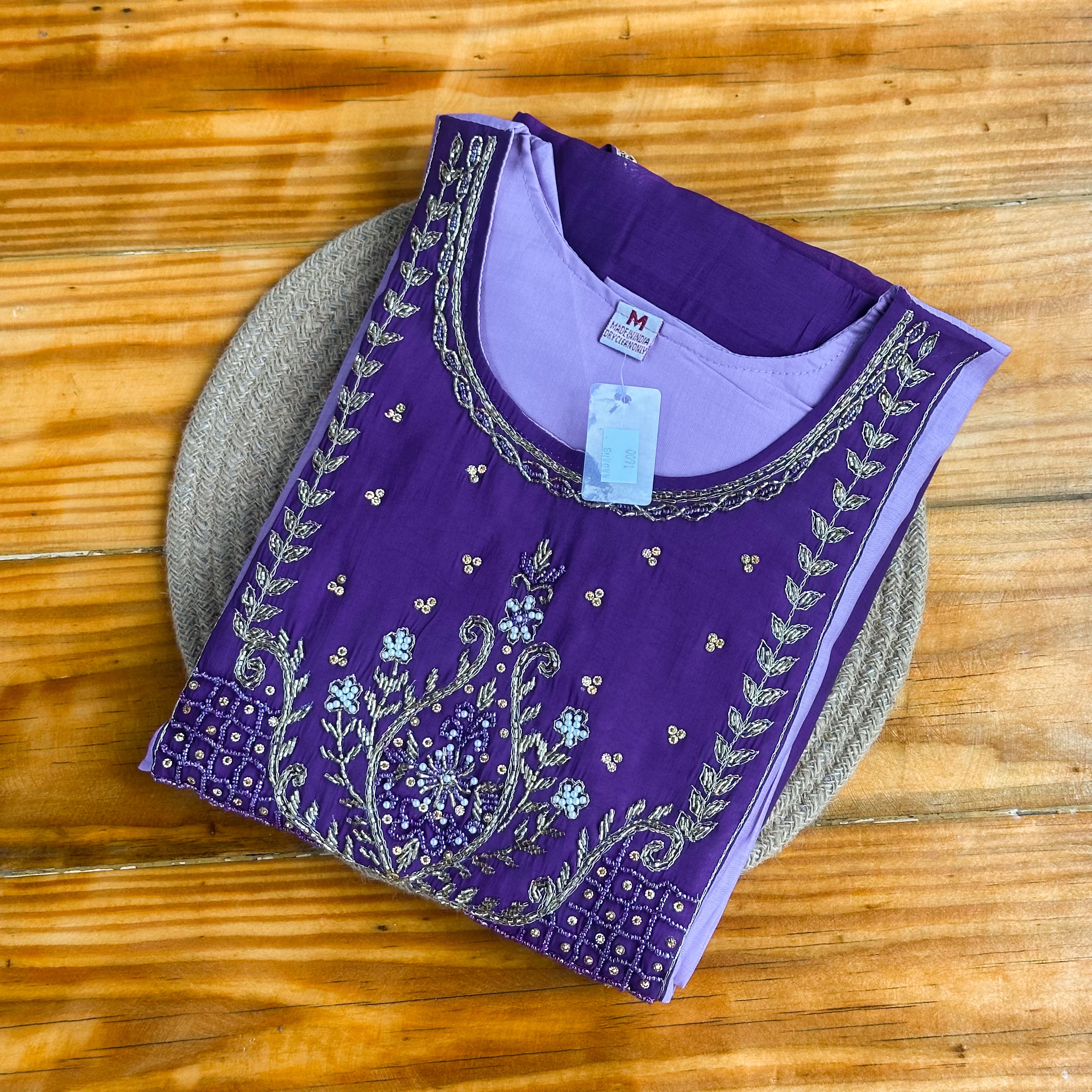💜Deep Purple & Lavender Contrast Anarkali Kurta Set with Zardozi Floral & Mirror Work Embroidery💜