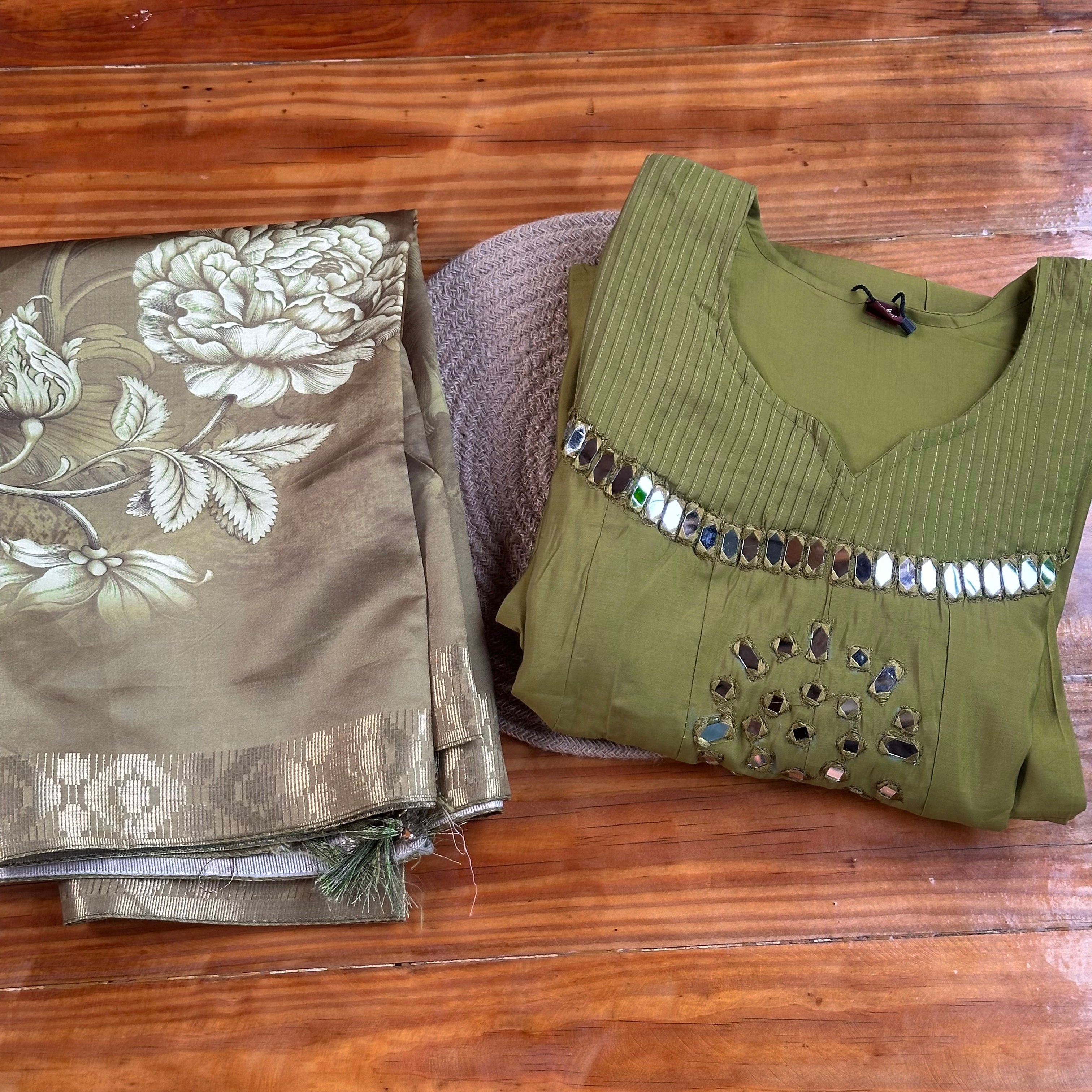 💚Mehendi Green Mirror Work Churidar Kurti💚