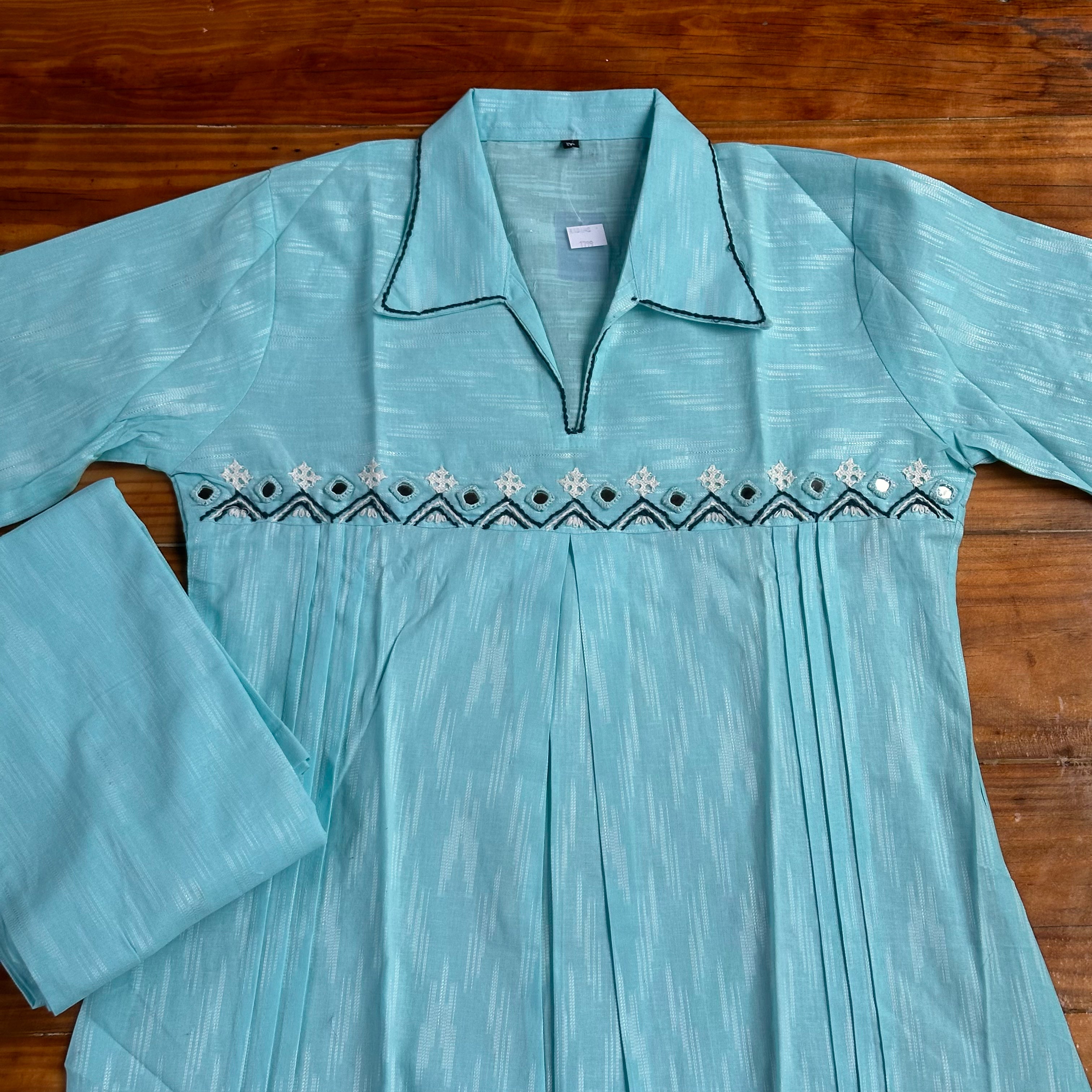 🩵Aqua Geometric Mirror Kurta Set🩵