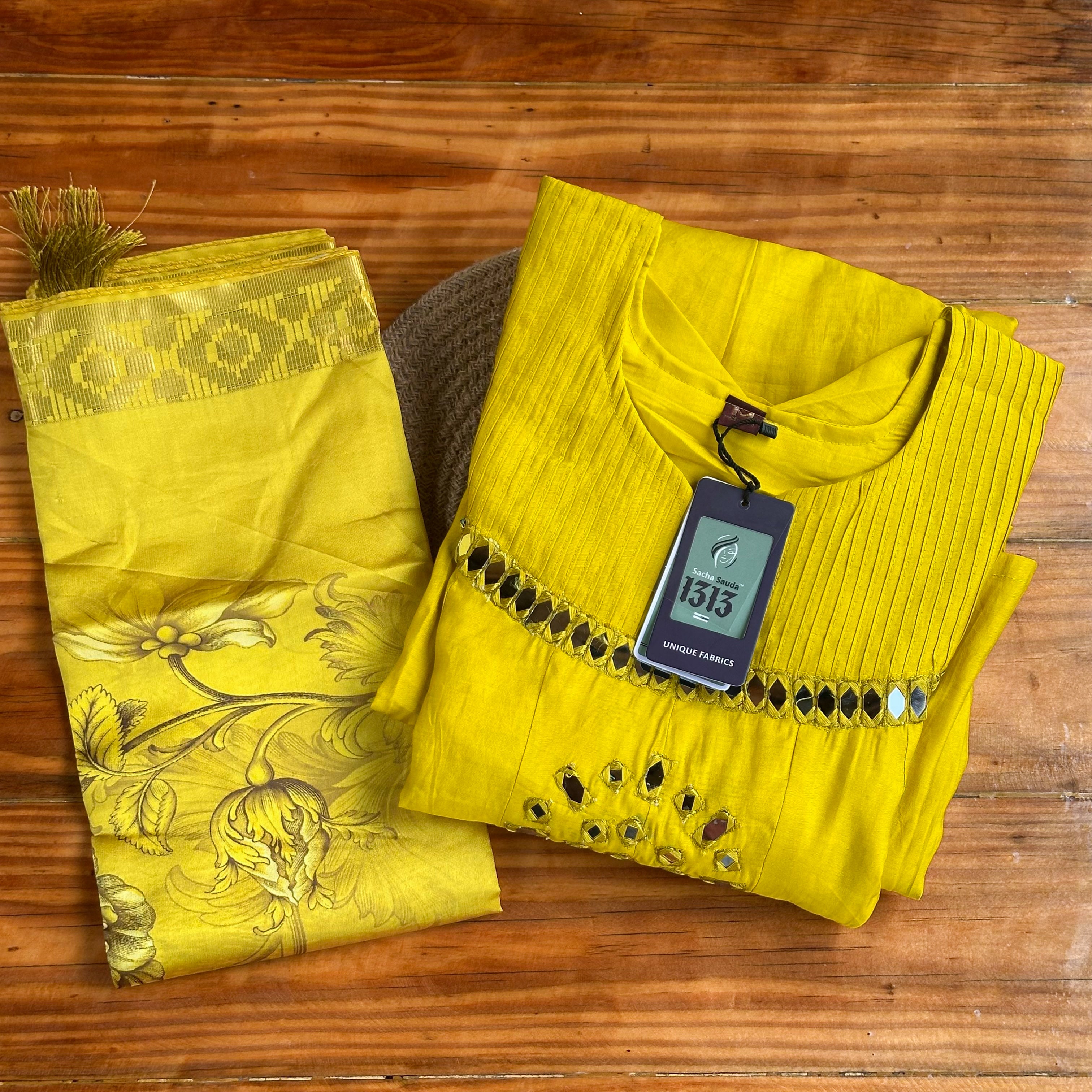 💛Sunshine Mirror Work Churidar Set💛