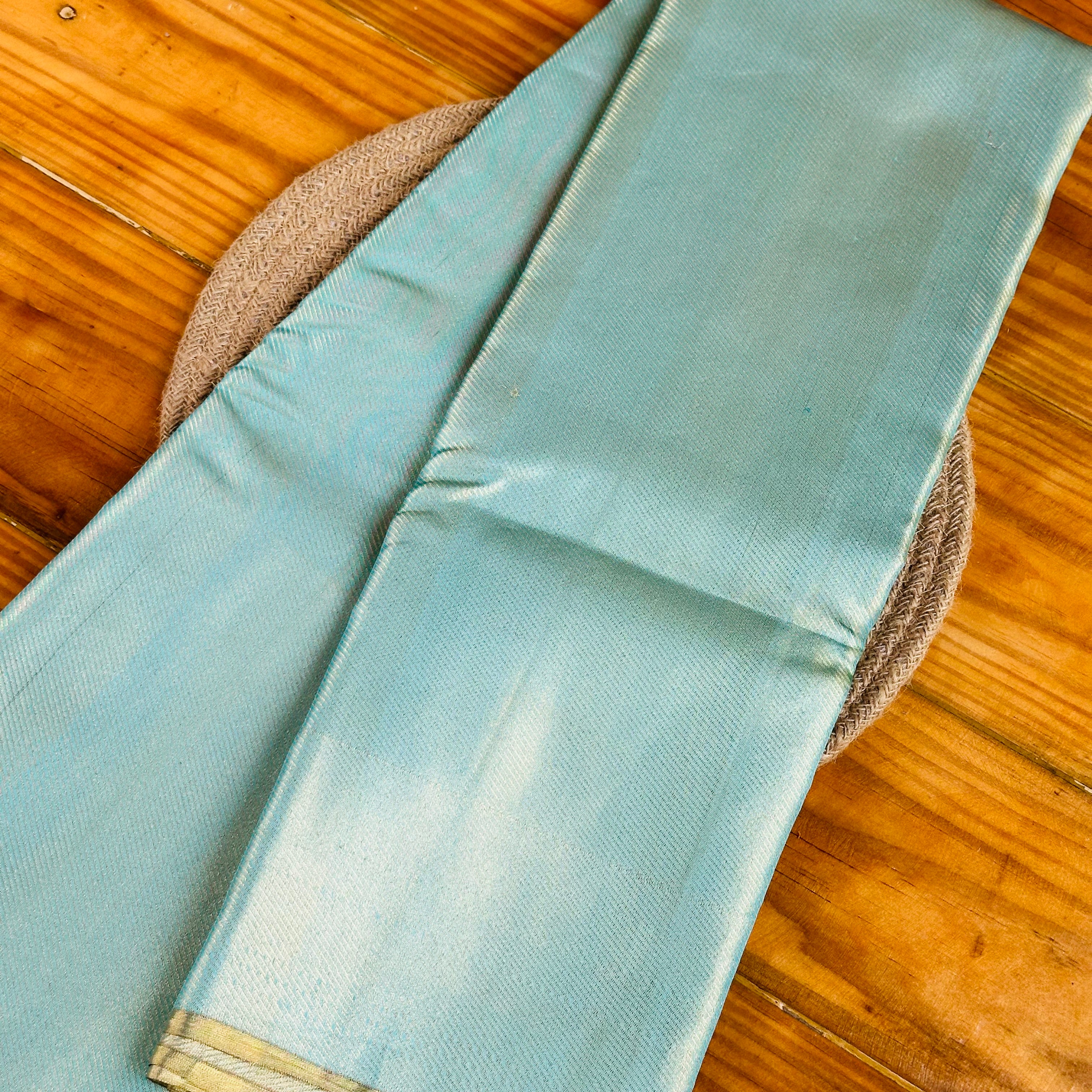 💙Powder Blue Tissue Silk Saree with Gold Zari Border🧡