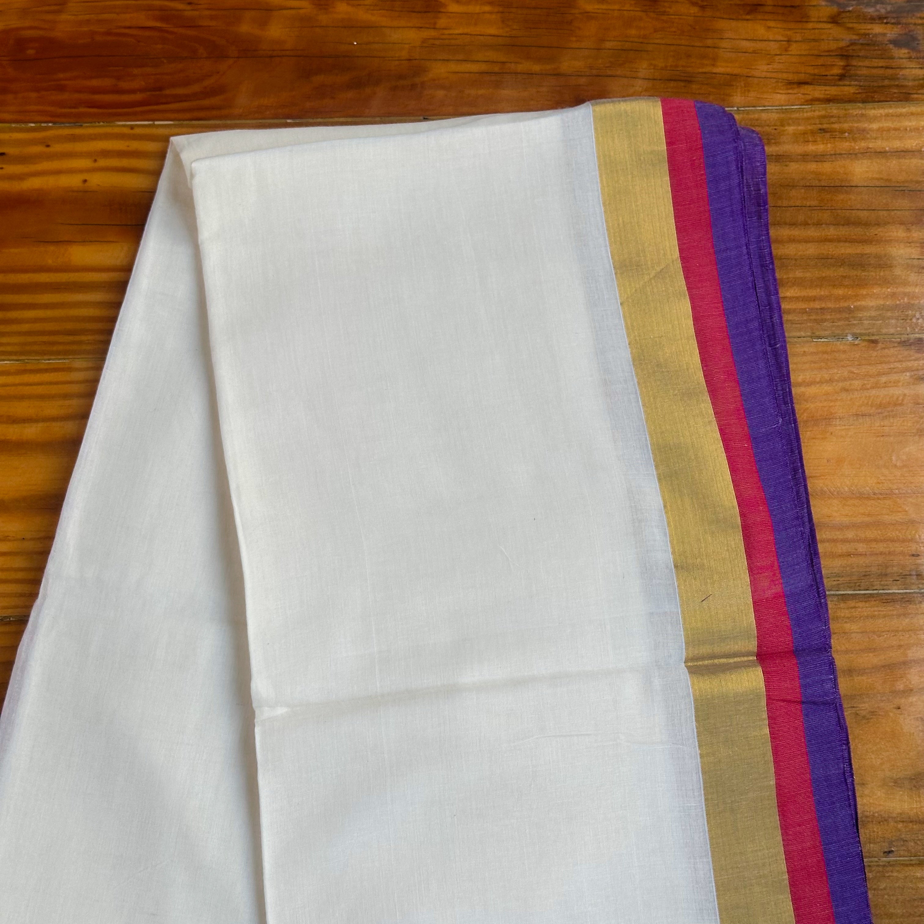 🩷White Mul Cotton Saree with Zari Stripe Border & Tassel Pallu💙