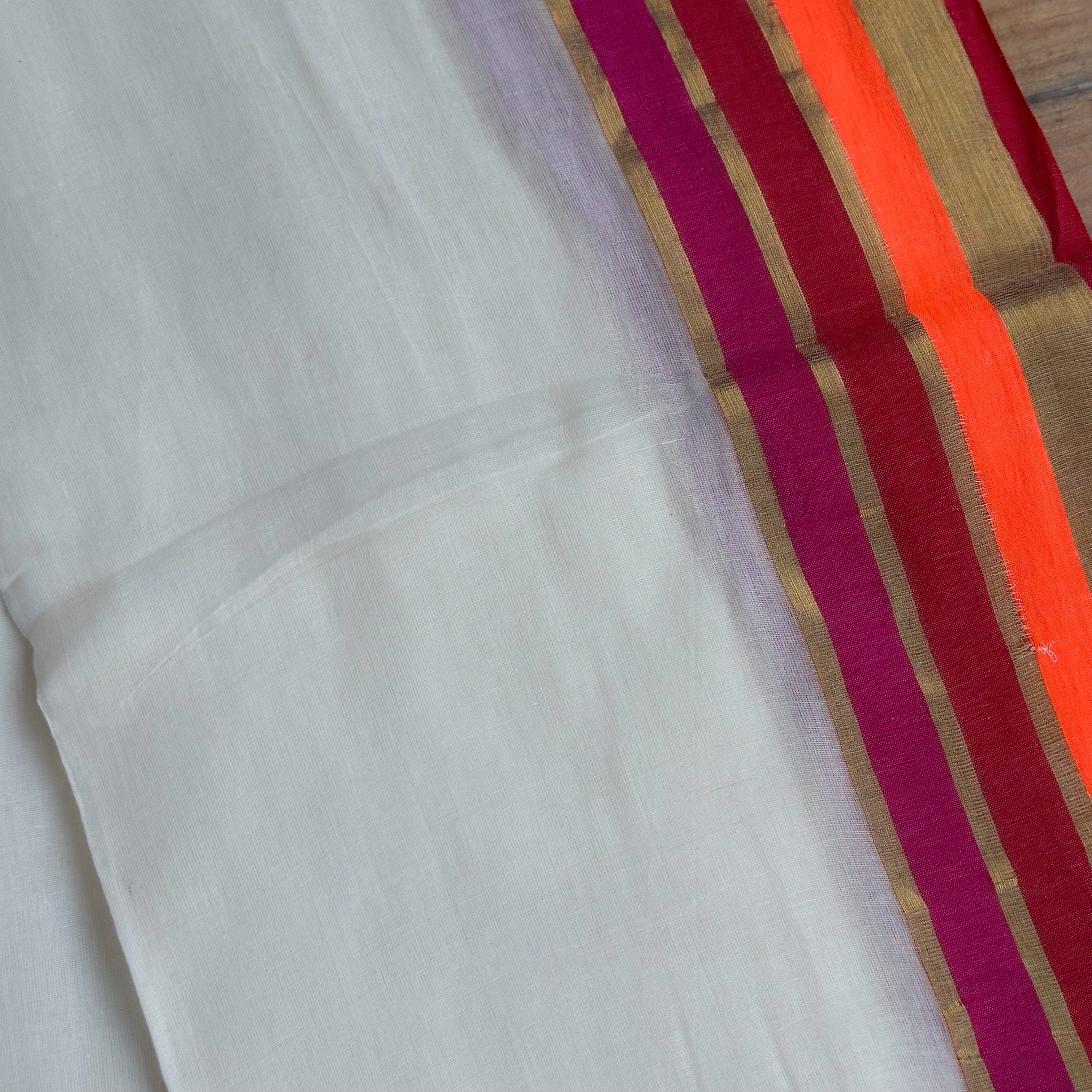 Ivory Linen Saree with Striped Border & Tassel Pallu❤️