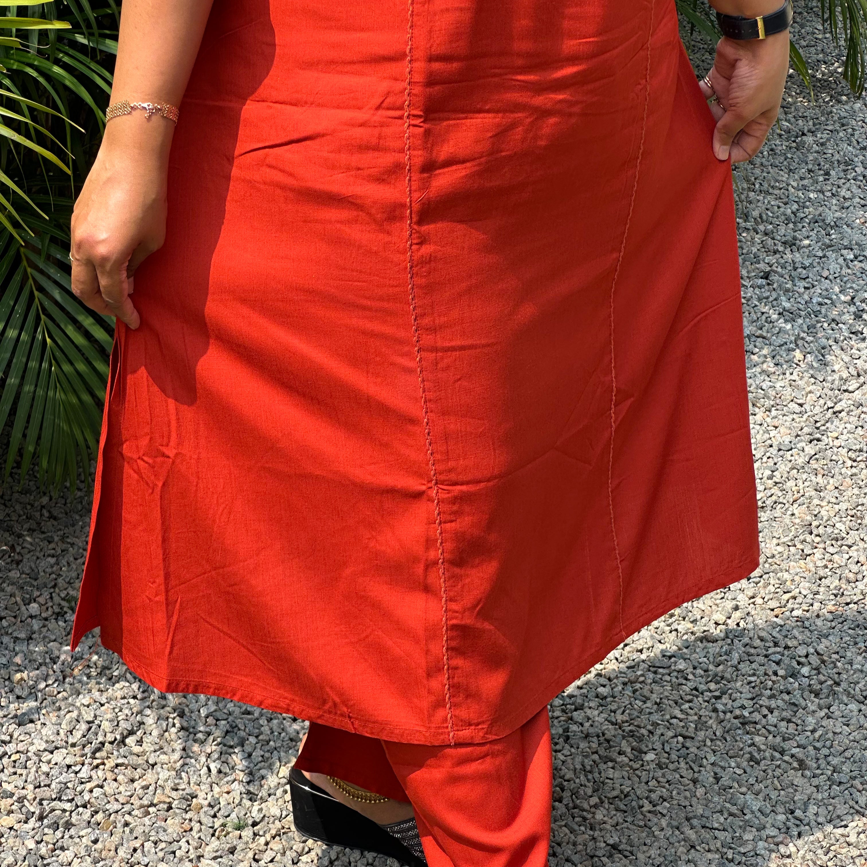 💙Teal & Red Mirror Work Churidar Set with Geometric Embroidery❤️